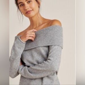 Anthropologie Off-Shoulder Light Gray Fold Over Sweater
